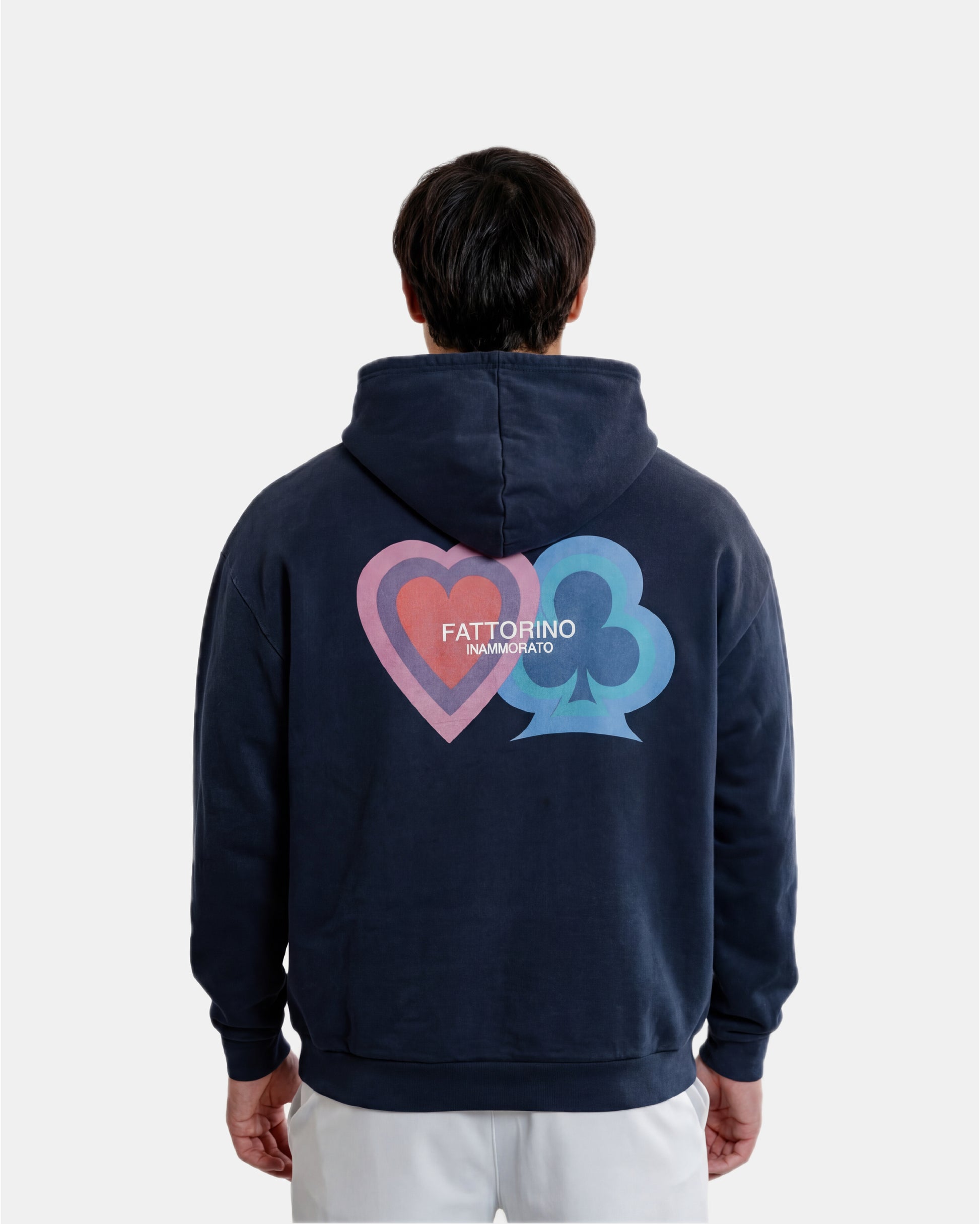 Navy play, heart and clover Fattorino hoodie 