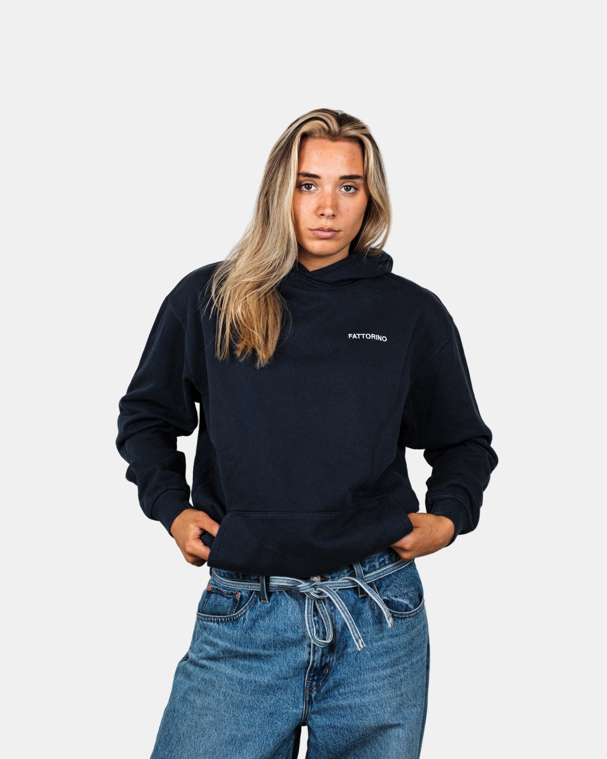 Fattorino Innamorato navy acid washed unisex flowers hoodie