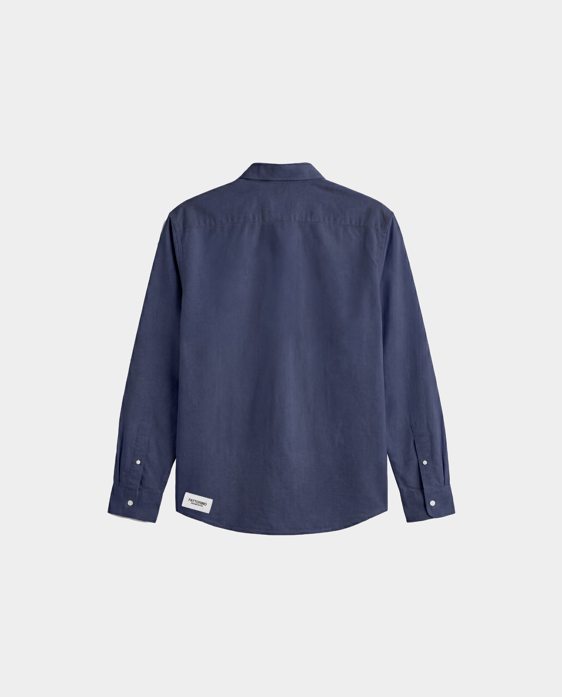 Navy blue button-up shirt on a light gray background. Fattorino Innamorato navy oxford blouse shirt 
