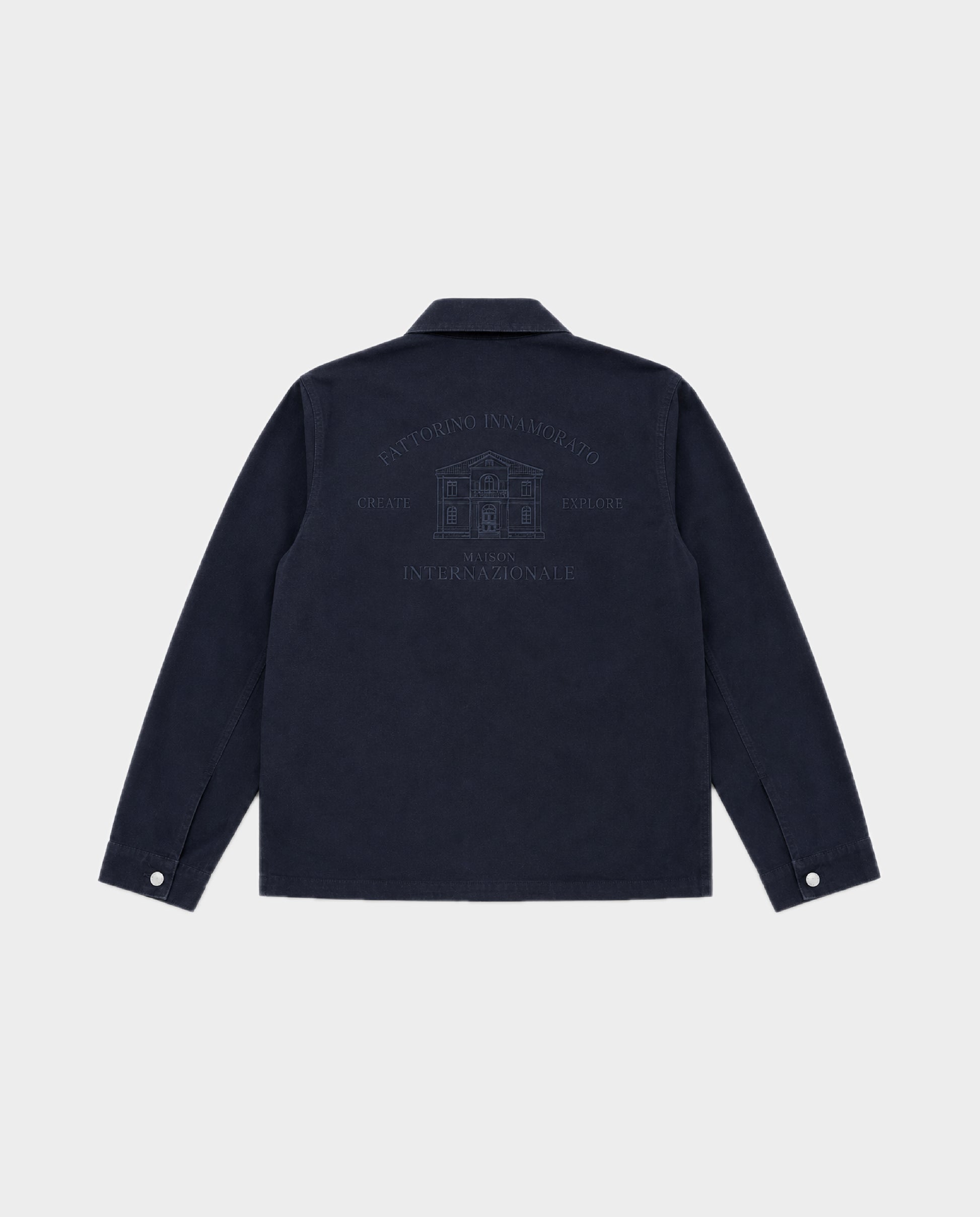 Navy Fattorino Innamorato maison workwear jacket.