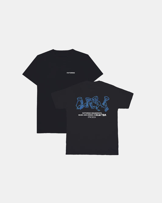 Black Fattorino tshirt with drinks on the back