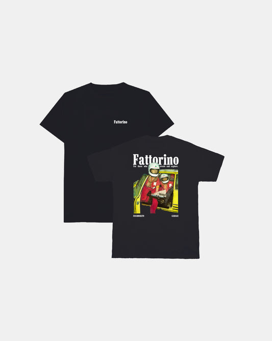 Black tshirt with people and car garage fattorino innamorato  
