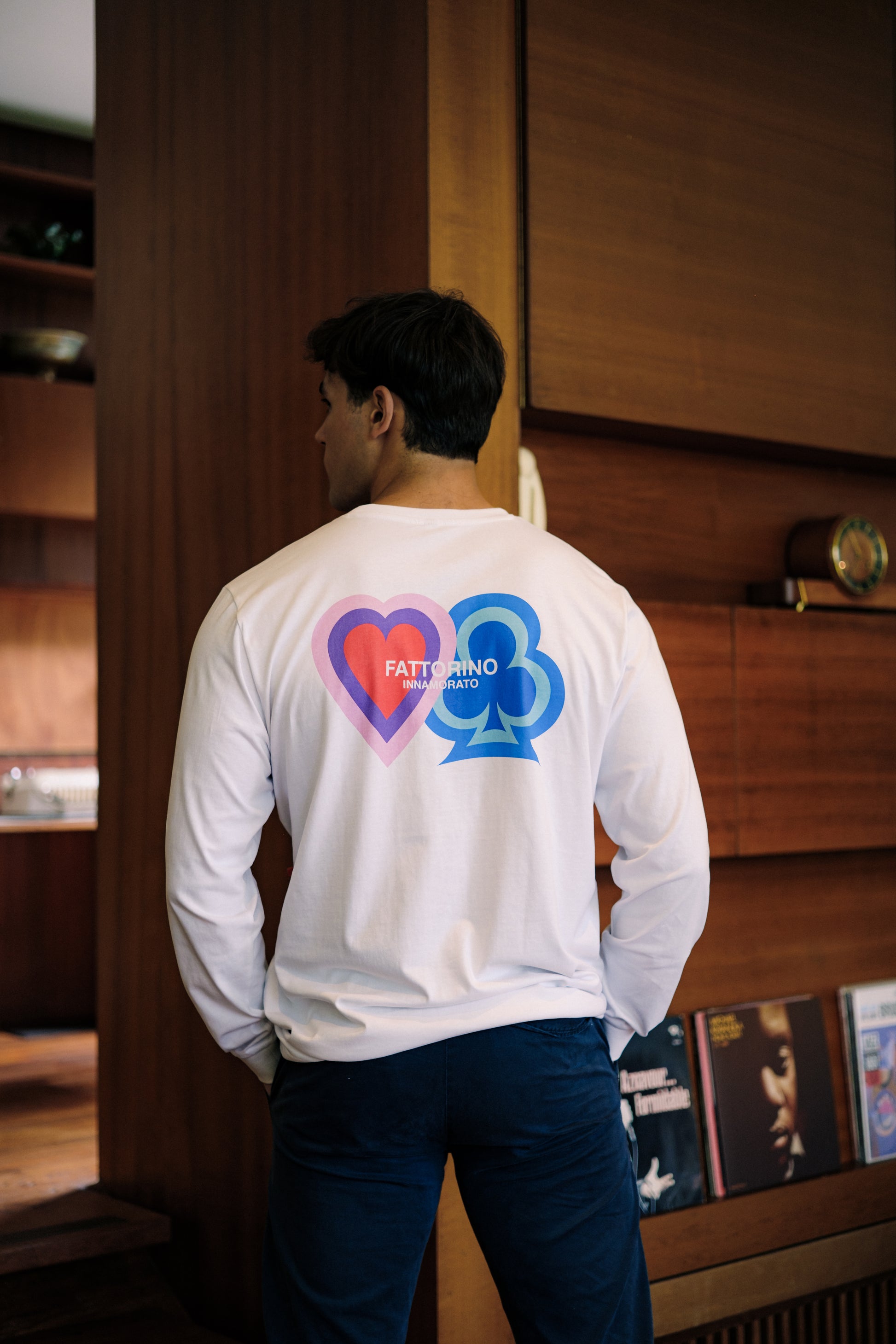 White longsleeve with heart and four leaf clover love and luck fattorino innamorato  back