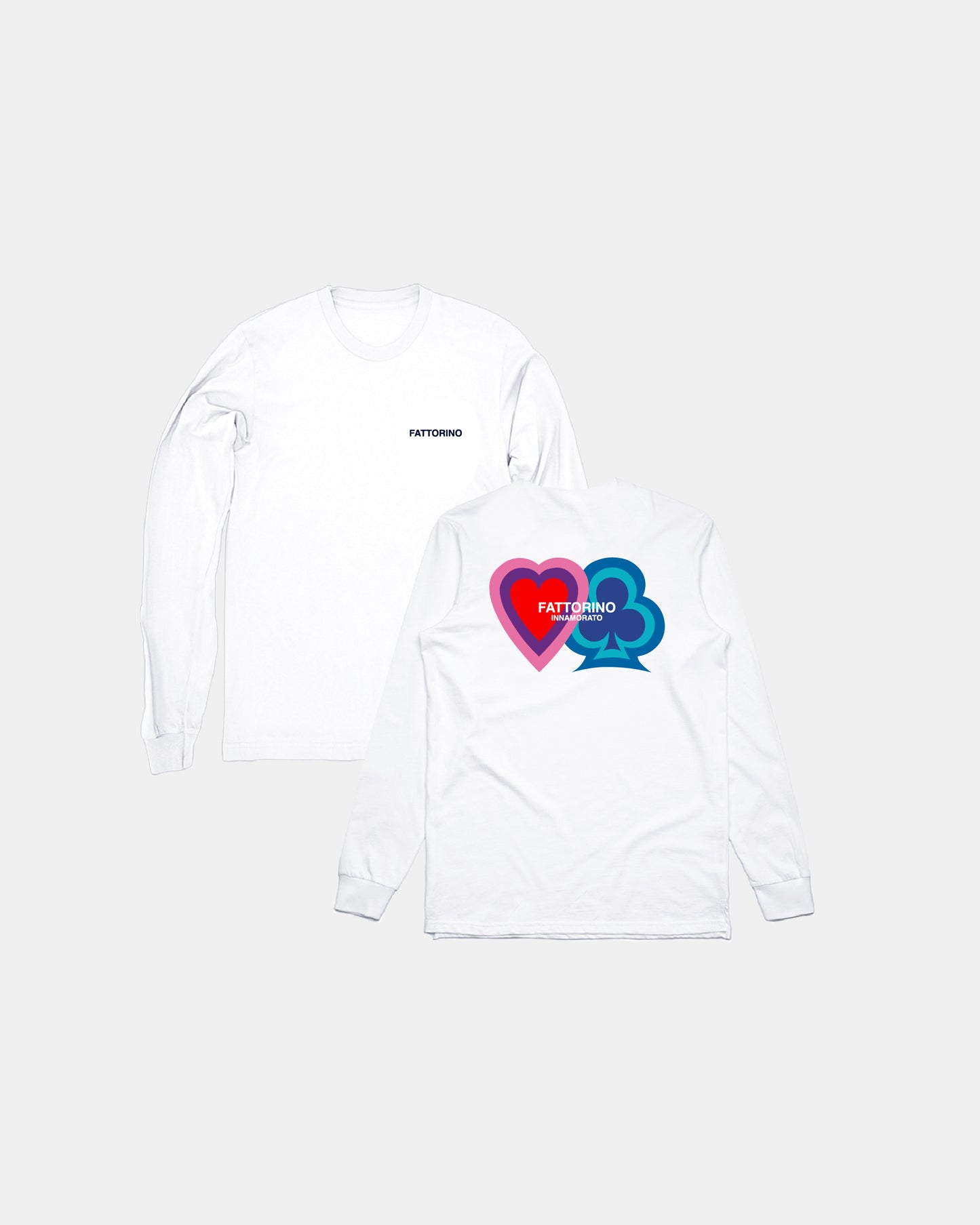 White longsleeve with heart and four leaf clover love and luck fattorino innamorato  