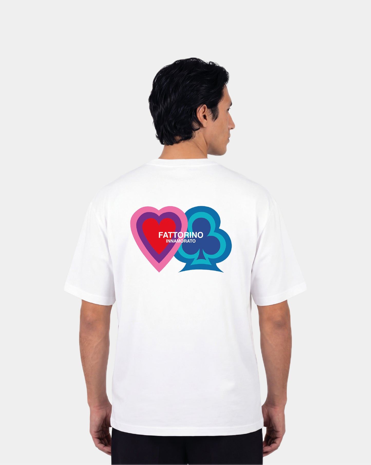 Fattorino Innamorato white play tshirt. Heart and clover 